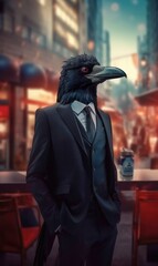 Obraz premium Crow dressed in a suit like a businessman (generative AI)