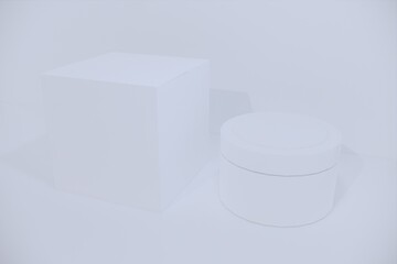 White blank glossy cosmetic plastic jar mock up template on isolated white background, cosmetic container for body cream, gel, butter, bath salt, skin care, powder. 3D illustration