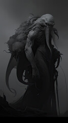 Lovecraftian monster Cthulhu demon horror concept art, 