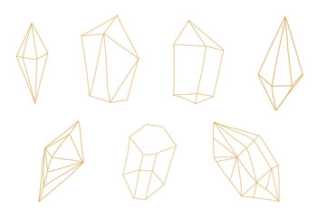 Celestial Crystal Gemstones vector doodle wedding decoration set minimalistic collection golden. Mystery lunar diamond glass triangle.