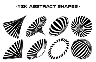 Set of abstract aesthetic y2k geometric elements and wireframe shapes. Black and white retro line design elements. Vector illustration for social networks or posters. EPS 10