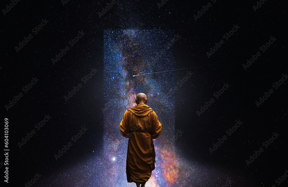 Canvas Prints buddhist monk looking at the universe. ai generative