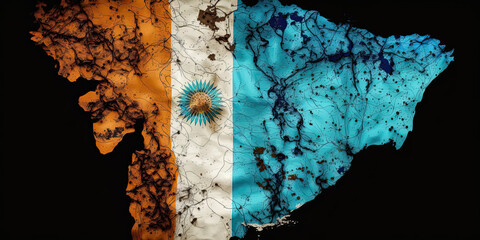 Map of Argentina in flag colors - red, white, and blue - Generative AI - obrazy, fototapety, plakaty
