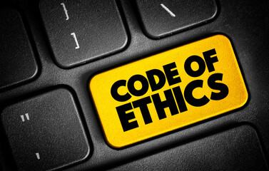Code Of Ethics text button on keyboard, concept background - obrazy, fototapety, plakaty