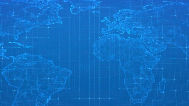 Digital grid moving with world map background.connections and world moving background ,global network concept,4k seamless loop.