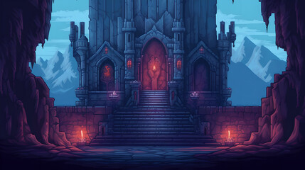 RPG Gaming Battle Scene Vampire Castle Dungeon in Pixel 8bits 16bits 32 bits Style