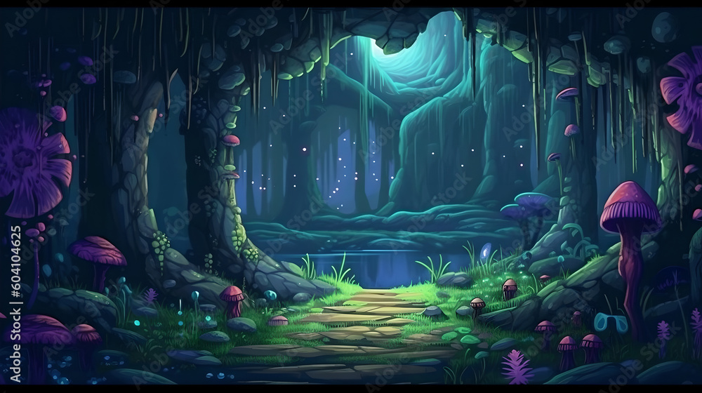 Wall mural rpg gaming battle scene forest dungeon in pixel 8bits 16bits 32 bits style