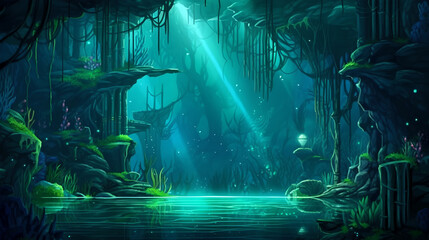 RPG Gaming Battle Scene Underwater Dungeon in Pixel 8bits 16bits 32 bits Style