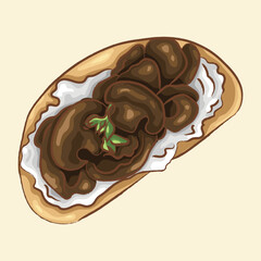 Italian snack with crispy bread - Bruschetta with mushrooms