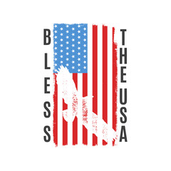 4th of July typography design with quote - bless the usa and eagle. US Independence Day clipart. Fourth of July calligraphy, lettering composition. Vector emblem for t-shirt isolated