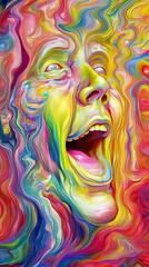 Fototapeta na wymiar Psychedelic face abstract portrait in rainbow colors,