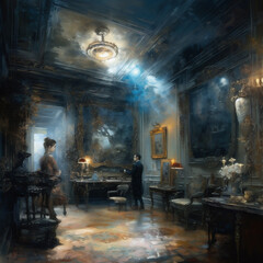 Obraz na płótnie Canvas European-style building interior with dim lighting atmosphere