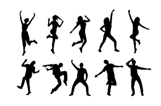 People dancing silhouette, man and woman dancing

