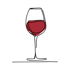 One line vector illustration. A glass of red wine.