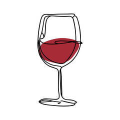 One line vector illustration. A glass of red wine.
