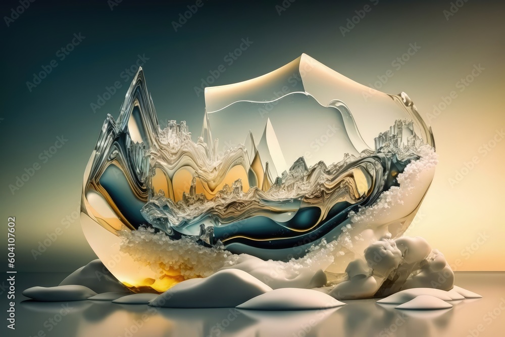 Poster abstract metamorphose change quartz crystal white transparent. distinct generative ai image.