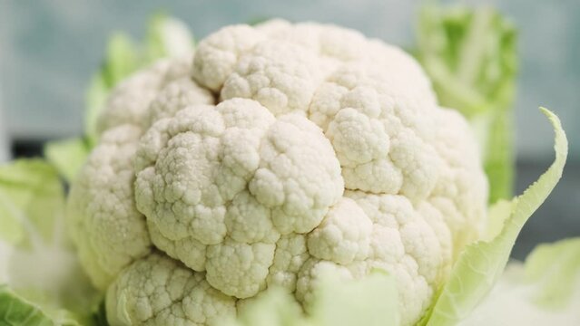 Cauliflower. Fresh raw head of Cauliflower vegetable. Video 4k