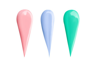 Pastel colored paint strokes of pink, yellow, blue, green. On a blank background. PNG