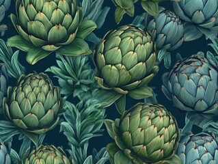Artichokes background as seamless tile (generative AI)