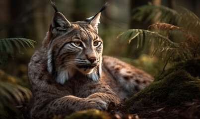 Naklejka na ściany i meble photo of lynx in its natural habitat. Generative AI