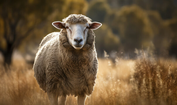 photo of Merino sheep in its natural habitat. Generative AI