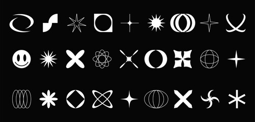 Retrofuturistic y2k geometry design elements collection. Brutalist geometric elements. 