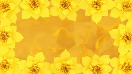 Gordijnen Yellow Flowers around a Textured Liquid Translucent Golden Background © dani3315
