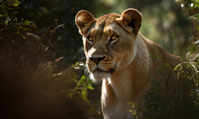 Fototapeta na wymiar photo of liger (hybrid of lion and tiger) in its natural habitat. Generative AI