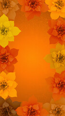 Blooming Colorful Flowers around an Orange Background