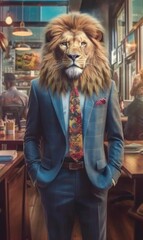 Fototapeta na wymiar Lion dressed in a suit like a businessman (generative AI)