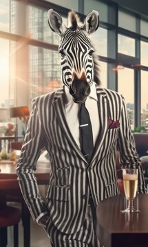 Zebra dressed in a suit like a businessman (generative AI)