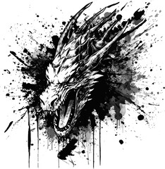 Fearsome Ink Splatter Dragon Vector, Grunge Style