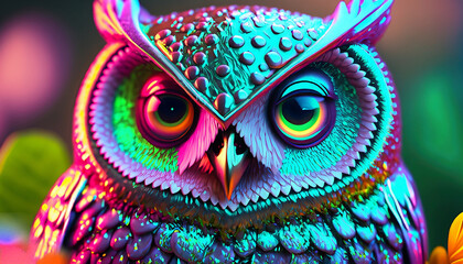 Free photo colorful owl with a green background