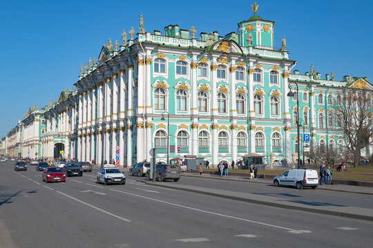 Hermitage building (Winter Palace) on a sunny April day, Saint Petersburg