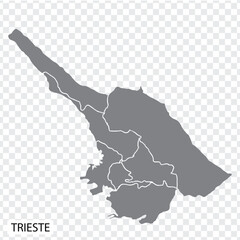 High Quality map of Trieste is a city in Italy, with borders of the regions. Map of Trieste for your web site design, app, UI. EPS10.