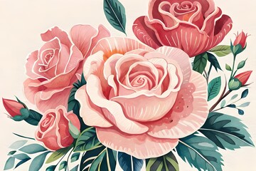 Watercolor Roses.Generative AI