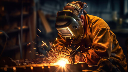 Welder at work on shipbuilding. Generative Ai