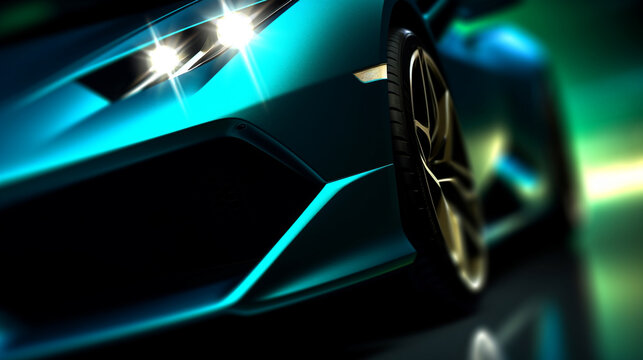 Closeup on front of generic and unbranded  sport car wallpaper illustration images. Generative AI