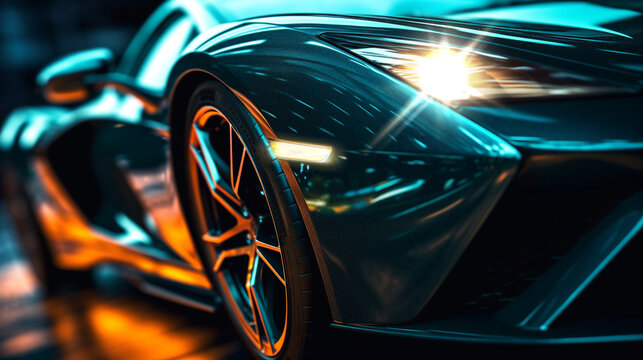 Closeup on front of generic and unbranded  sport car wallpaper illustration images. Generative AI