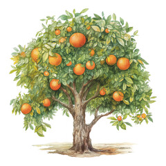 A Orange Tree Watercolor Clipart Illustration, Orange Summer, Tree Art, made with generative AI 