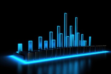 Blue neon light chart, finance and stock exchange concept, dark background, digital illustration. Generative AI