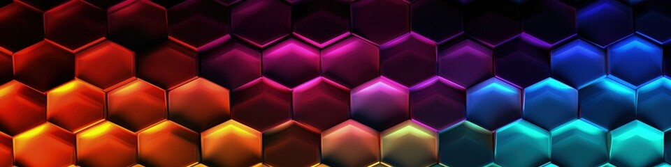 Obraz na płótnie Canvas Background with geometric patterns, degrade neon light hive, black background, digital illustration. Generative AI