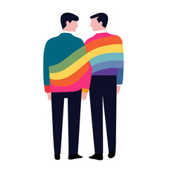 A gay couple and rainbow, wedding, pride, love, love and support for the LGBTQ+ community