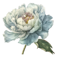 A Pale Blue Peony Watercolor Clipart Illustration, Pastel Peony, made with generative AI 