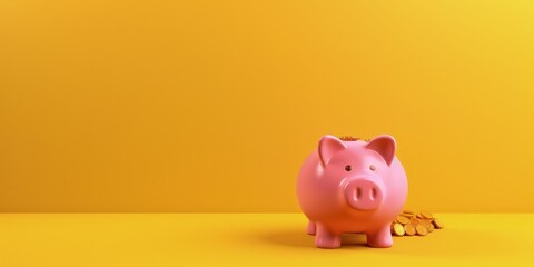 Piggy bank safe, economy and finance concept, yellow background. Generative AI