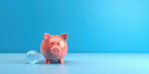 Piggy bank safe, economy and finance concept, blue background. Generative AI