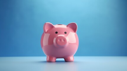 Piggy bank safe, economy and finance concept, blue background. Generative AI - obrazy, fototapety, plakaty