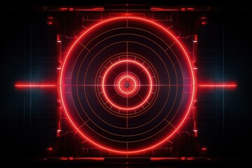 Red neon light target, technology and business concept, digital illustration. Generative AI