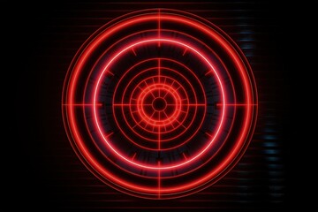 Red neon light target, technology and business concept, digital illustration. Generative AI