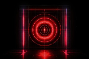 Red neon light target, technology and business concept, digital illustration. Generative AI